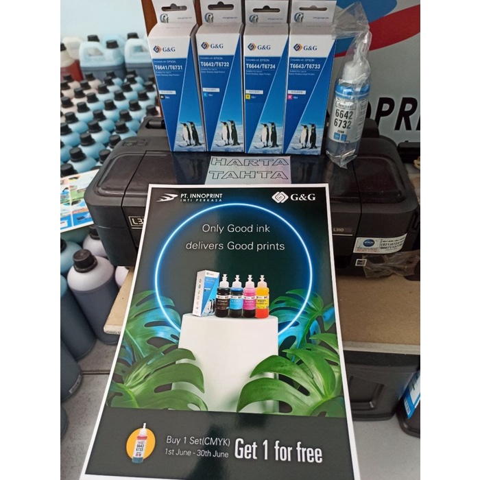 

Gilaa!!! 1 Set Tinta G&G Epson 664 Series 100Ml Gratis 1 Botol Murah