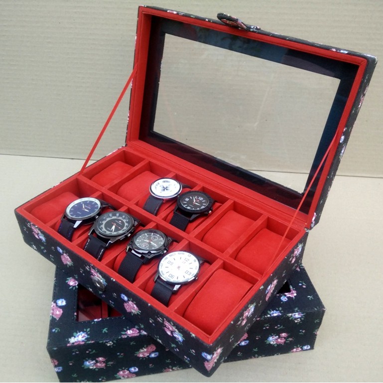 PROMO EDISI MOTIF - Box Jam Tangan isi 12 / Kotak Tempat Jam Tangan / Watche Box organizer