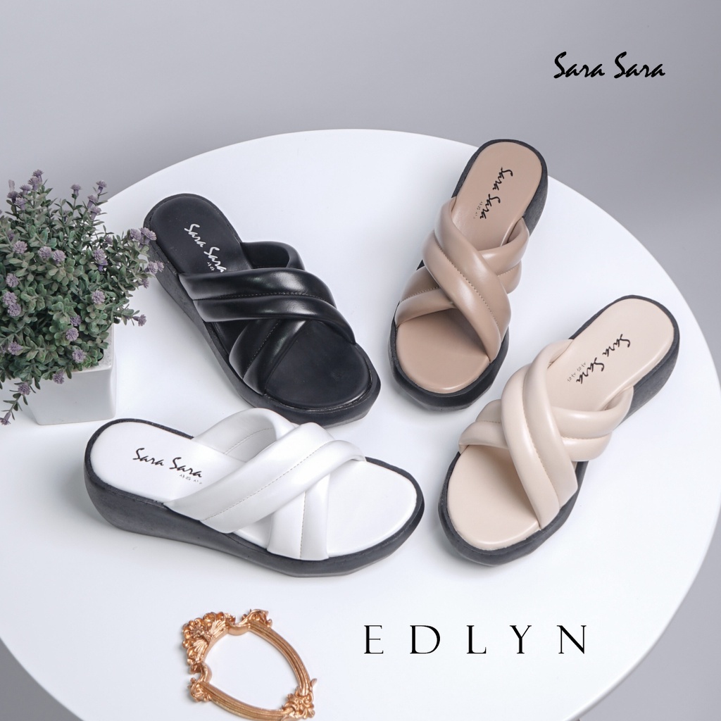 Sara Sara EDLYN Sandal Wedges Wanita sandal tinggi model silang sandal empuk terbaru