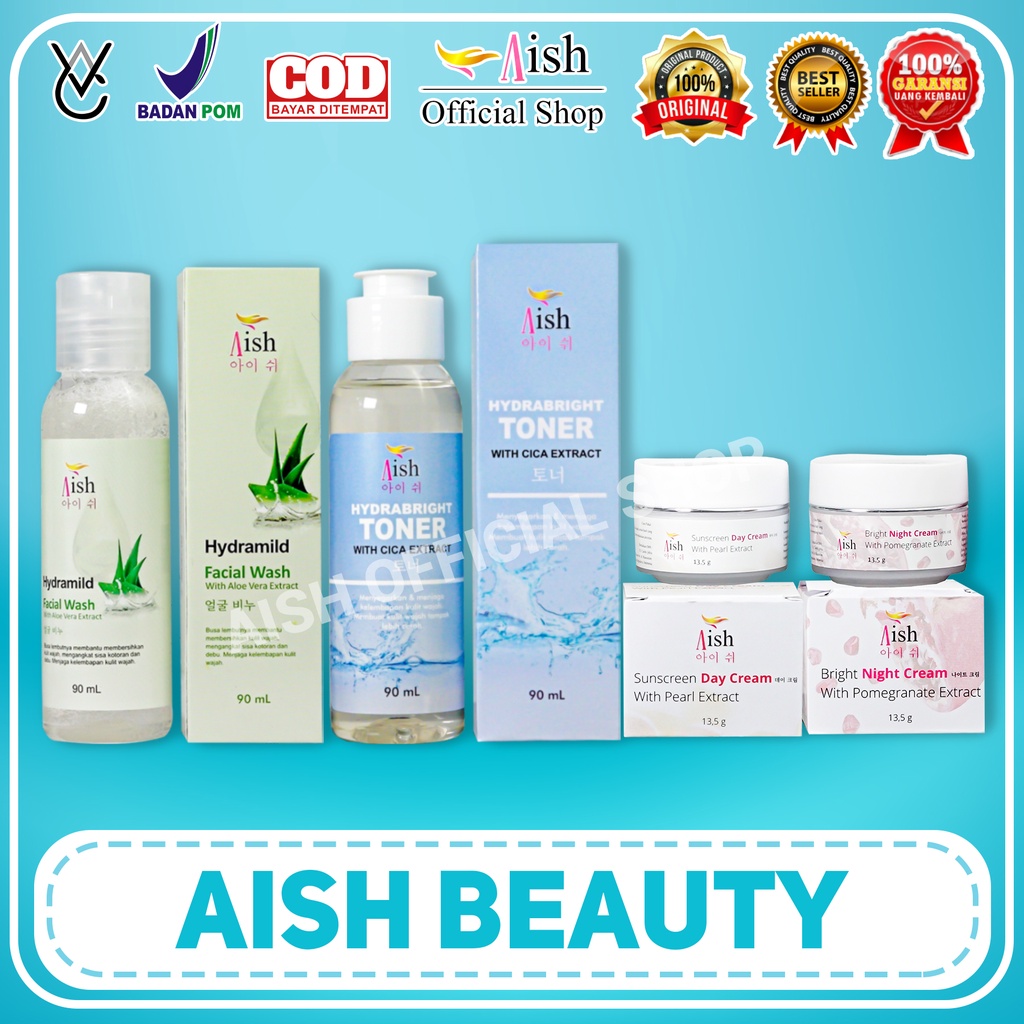 Paket Aish Beauty Skincare Aish Facial Wash, Aish Toner, Aish Day & Night Cream Skincare Korea Origi
