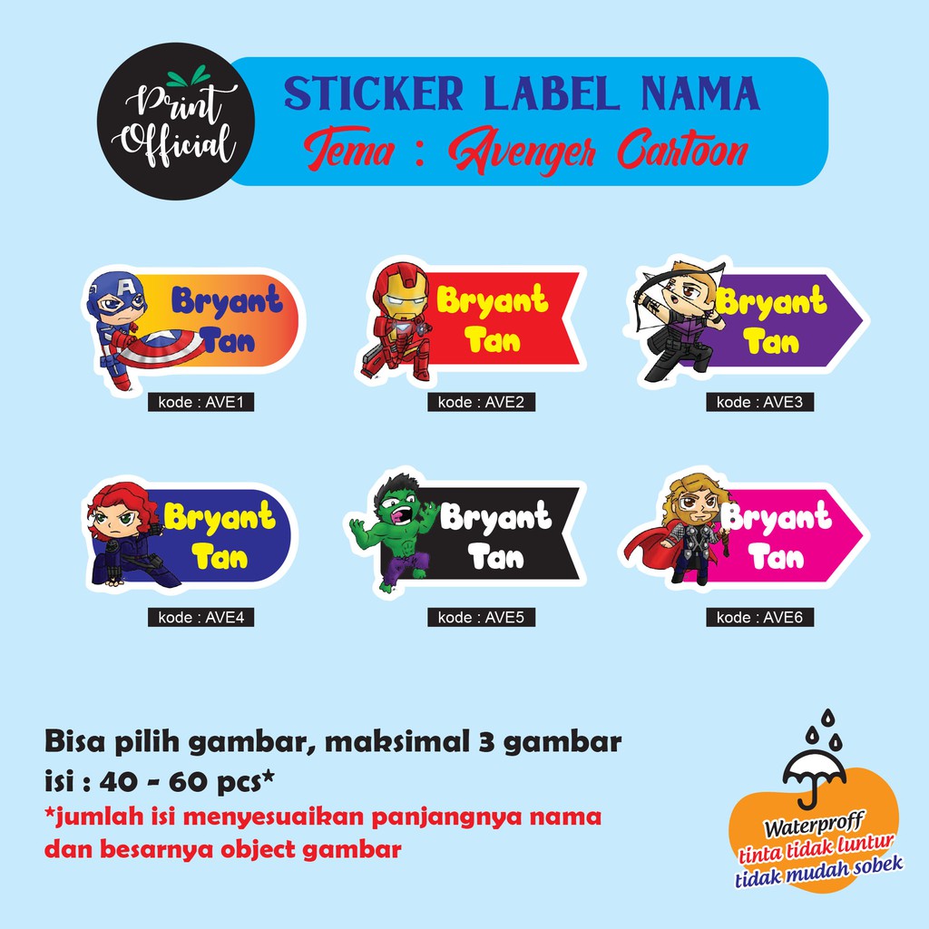 

Stiker nama waterproof label nama isi 40 pcs