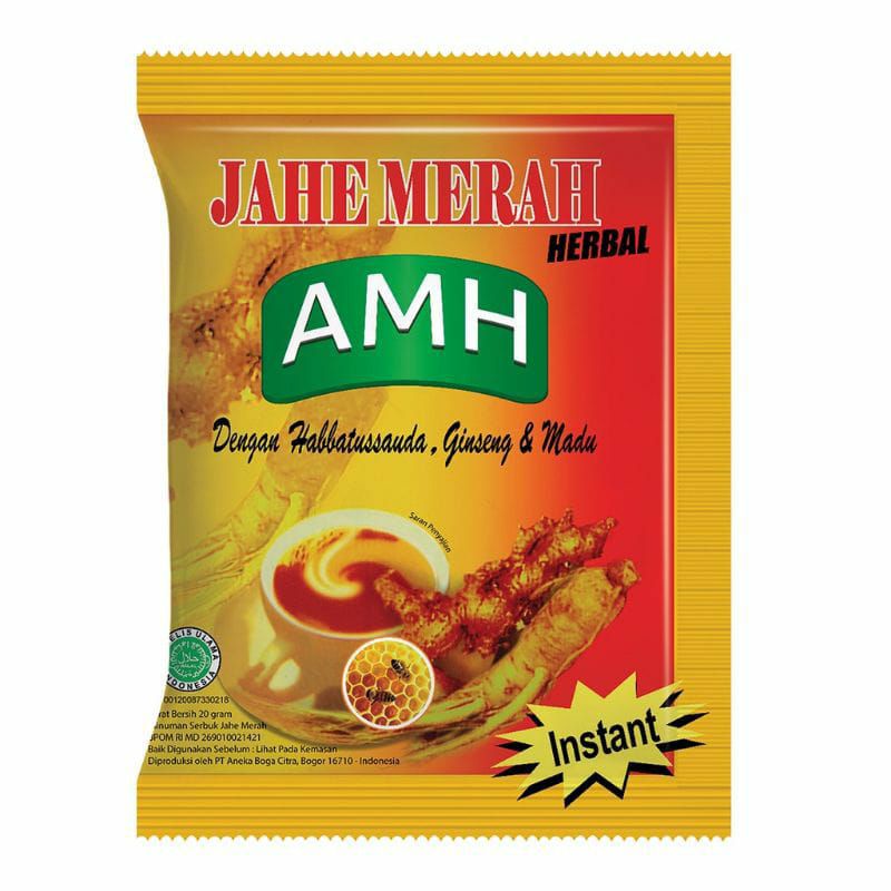 

JAHE MERAH AMH (MINUMAN JAHE SERBUK INSTANT) ORIGINAL HARGA 1 RENTENG ISI 12PC