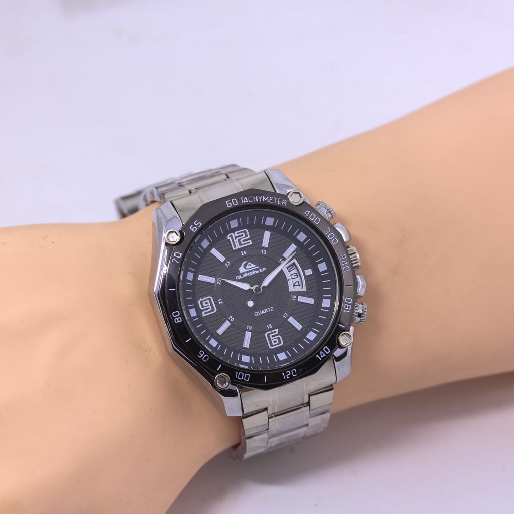 Grosiran Jam Tangan Pria Q4385EV Analog Strap Stainless Steel Tanggal Aktif Free Box Jam Tangan (COD)