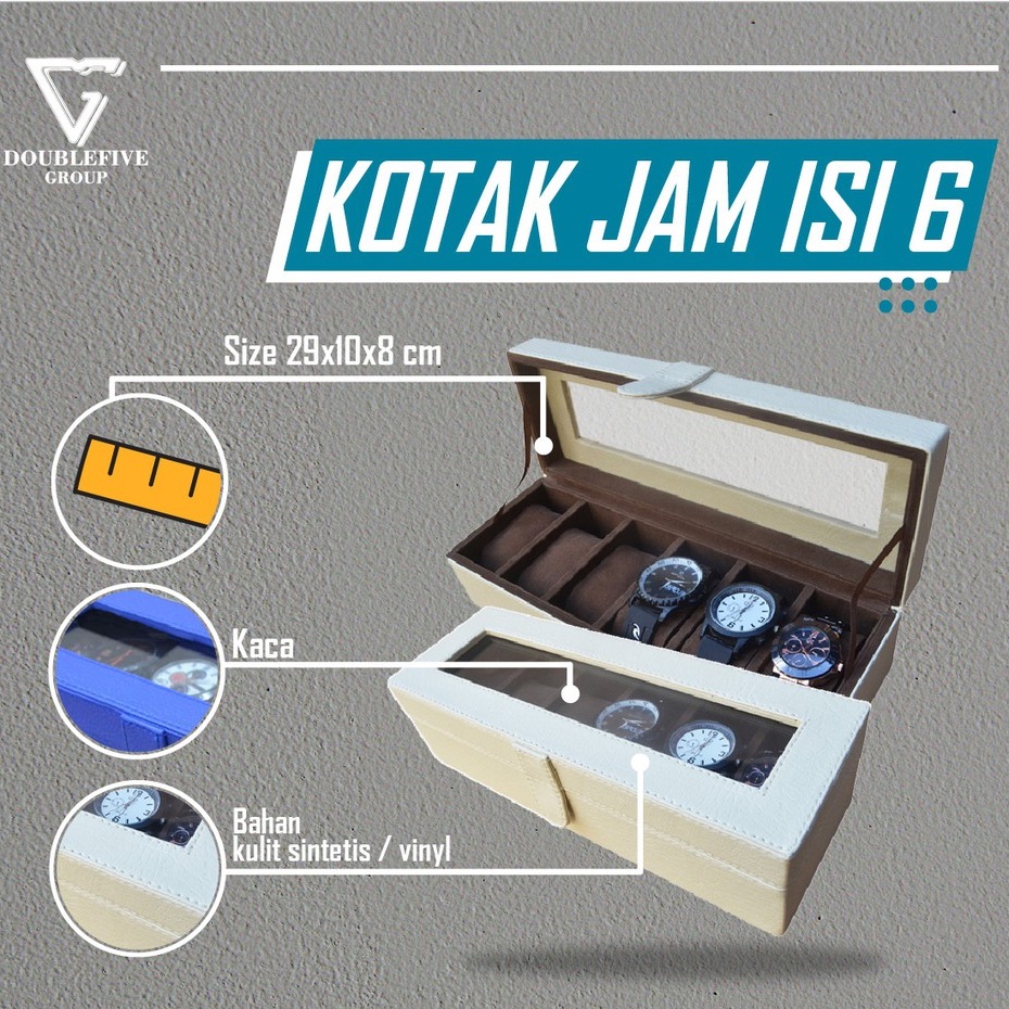 Kotak Jam / Box Jam / Tempat Penyimpanan Jam / Watch Box Oraganizer isi 6 Putih Coklat