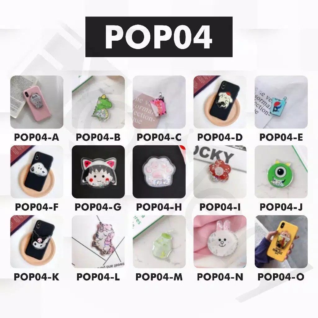 [IMPOR] DOMMO - D6016 POP SOCKET QUICKSAND GLITER DESAIN KARTUN CUTE PHONE HOLDER EXPANDING STAND