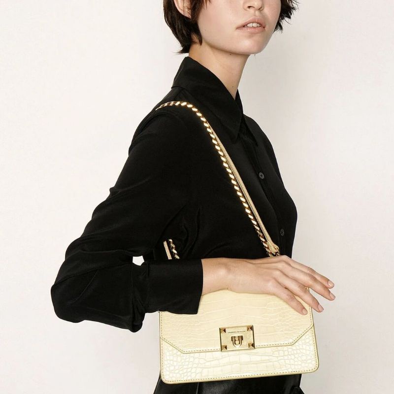 9.9 SALE | CK Croc-Effect Chain Strap Crossbody Bag