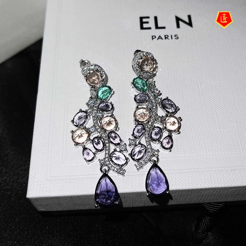 [Ready Stock]Elegant Luxury Purple Gemstone Earrings