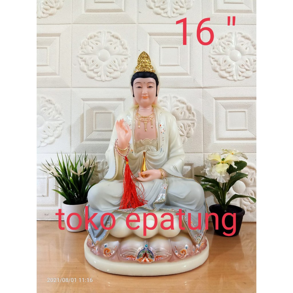 patung dewi  kwan im / kwan in / guan yin giok / mamer padat 16 inch