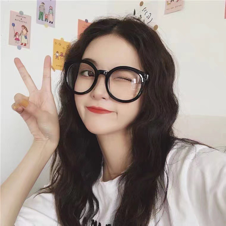 retro flat lens myopic glasses/Kacamata Bulat Bingkai/pria unisex
