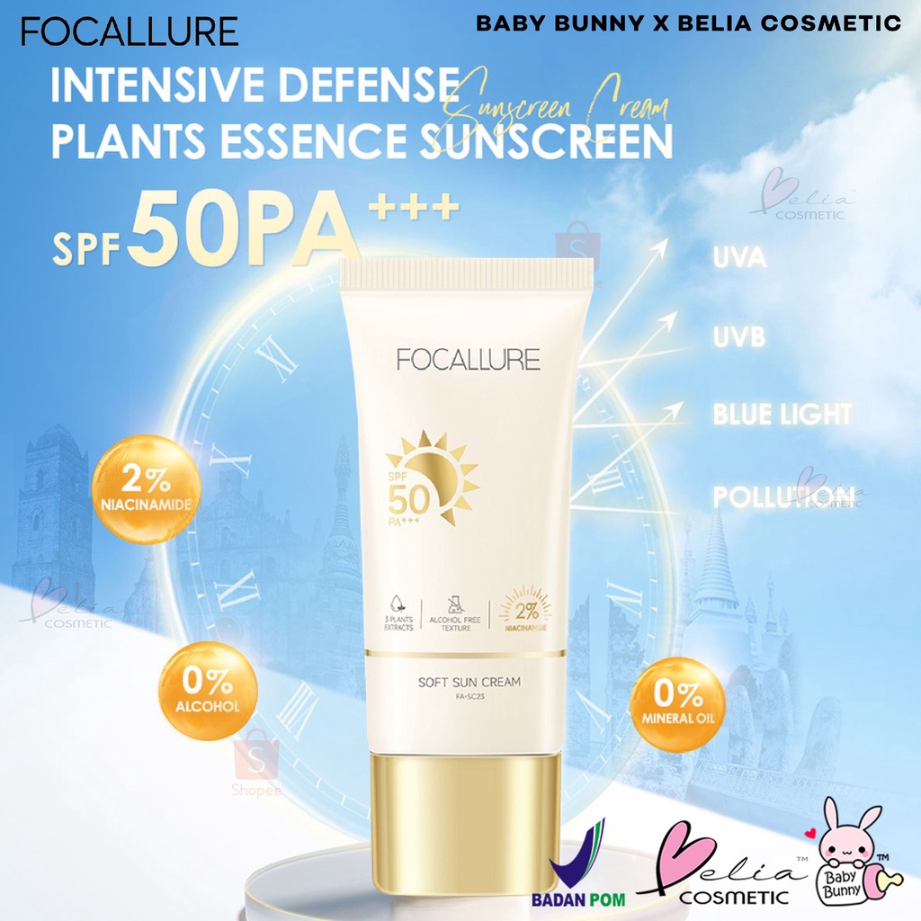 ❤ BELIA ❤ FOCALLURE UVA UVB Blue Light Sun Protector Sunscreen FA-SC23 Gel Soft Sun Cream, SPF 50 PA+++ | BPOM