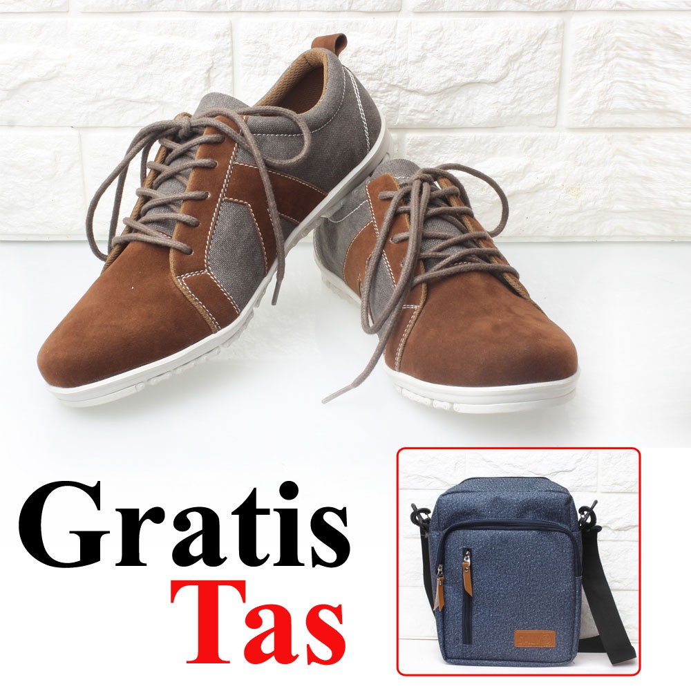 sepatu kasual pria LV-coklat GRATIS tas slempang sv44