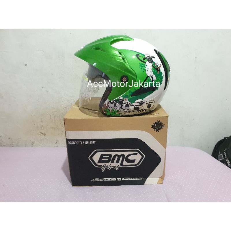 BMC Fuji Shaun The Sheep White Green | Original BMC 100% | Helm Murah | Helm Half Face Murah