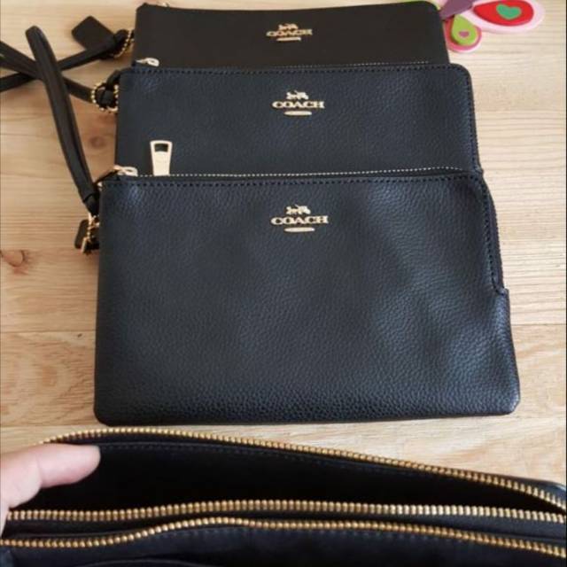 Coach double zip Large Wristlet Black