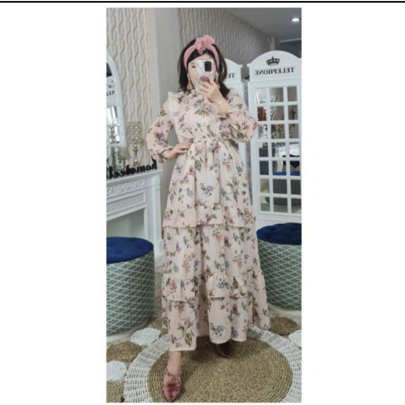 gamis ceruty printing motif bunga / gamis murah import super mewah