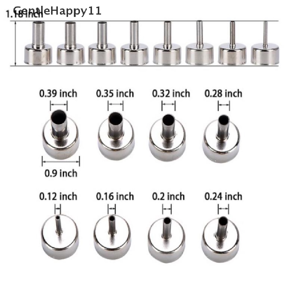 Gentlehappy 7pcs / Set Nozzle Pistol Panas Bahan Stainless Steel Ukuran 3-12mm