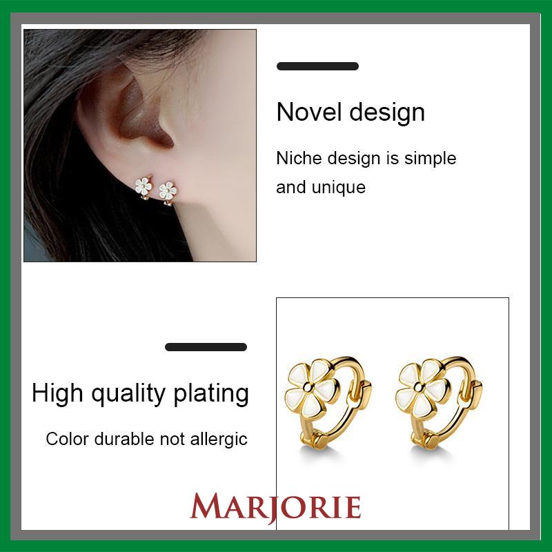 S925 Silver Retro Daisy Earrings Anting Hoop Sederhana Desain Niche Gesper Telinga-MJD