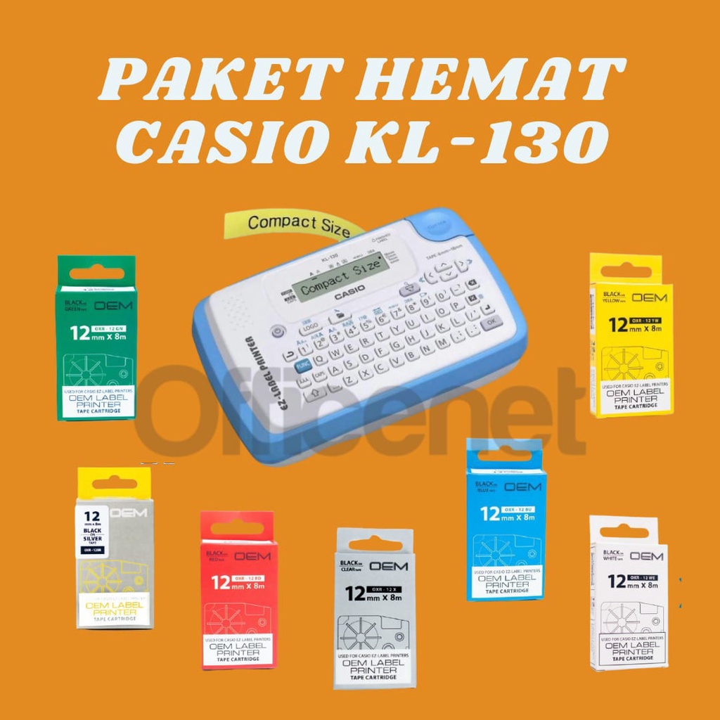 PAKET HEMAT CASIO KL-130 DAN LABEL COMPATIBLE OEM 12MM ALL COLORS