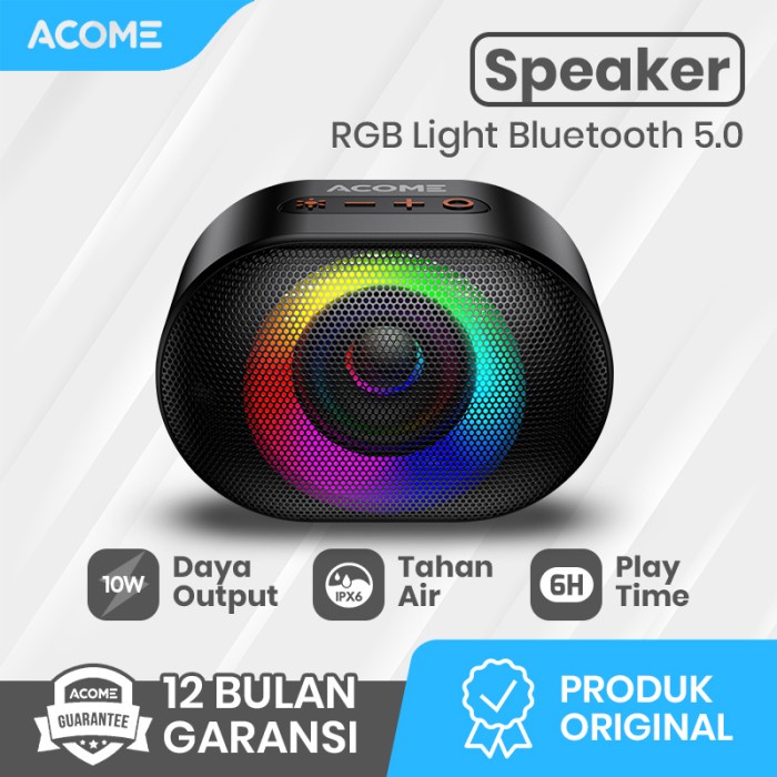 Acome Speaker Bluetooth 5.0 Tws 10W Ipx6 Waterproof Rgb Garansi A10