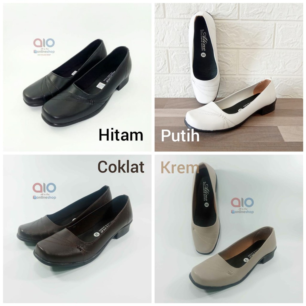 ALINE AW23 Sepatu Pantofel Wanita 3 Cm Hak Tahu Hitam Formal Guru Sekolah Kantor Kerja