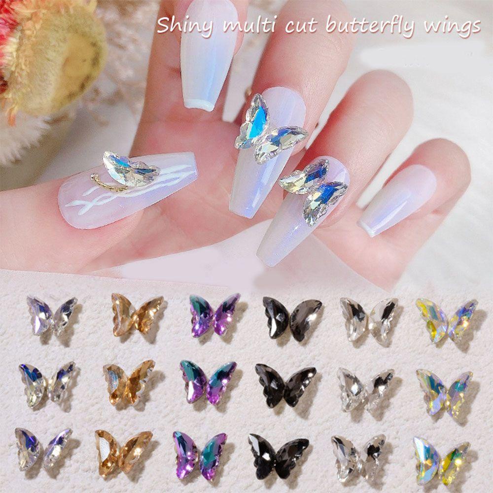 Mxbeauty Pesona Kuku Glitter Kaca Manikur Aksesoris Bentuk Kupu-Kupu Kristal Kuku Rhinestones