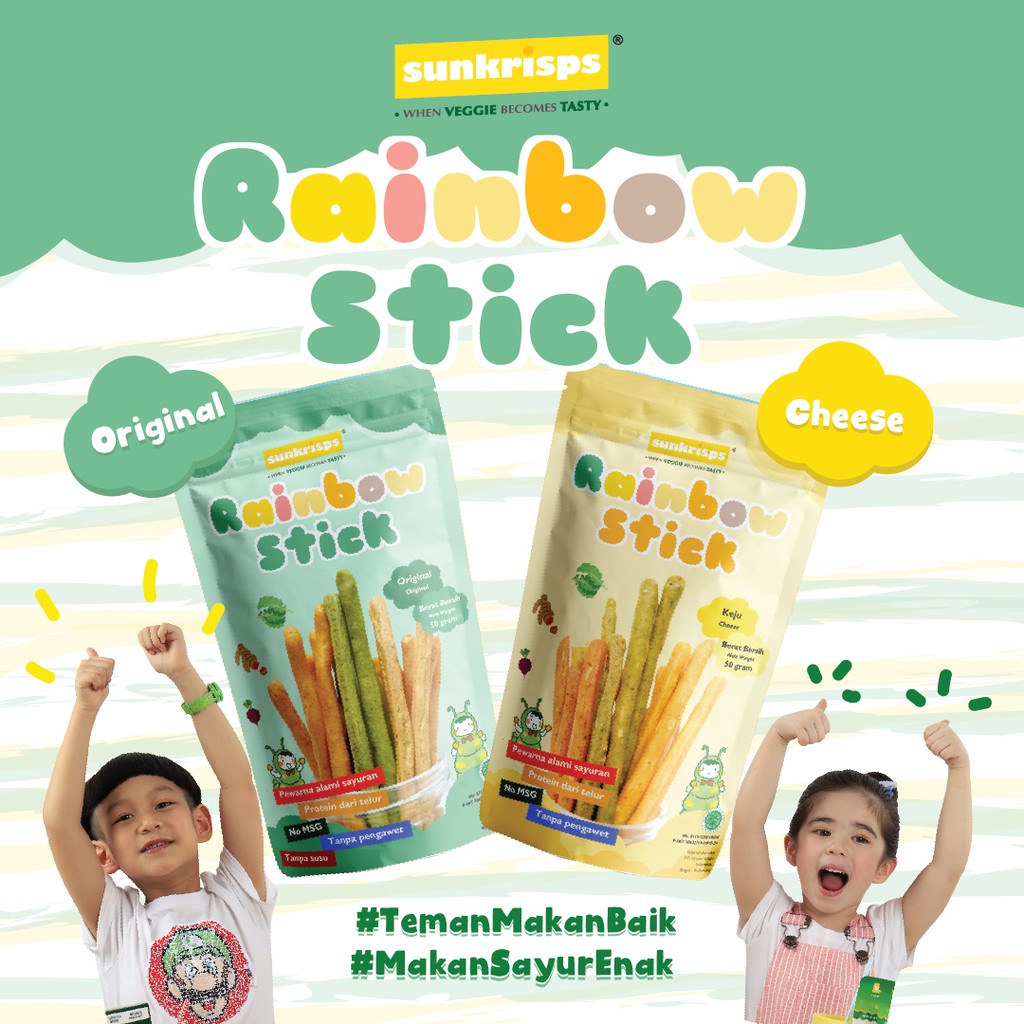 SUNKRISPS Rainbow Stick Original dan Cheese / Snack makanan sehat Anak bayi 50gr