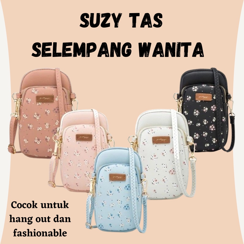 PROMO!! SUZY Tas Selempang Wanita / Tas Hp Motif Bunga Ada 3 Warna Cantik