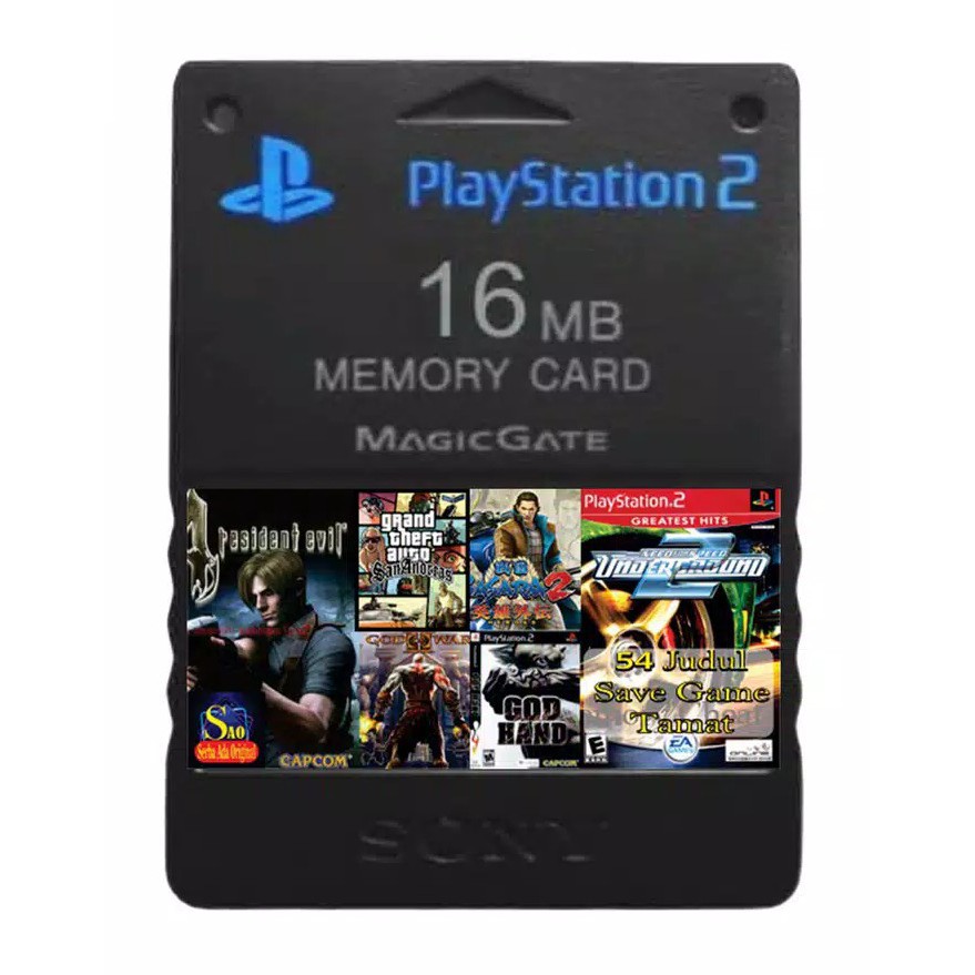 Memory card Ps2 8MB - 16 MB save data game 32 - 51 Game Tamat