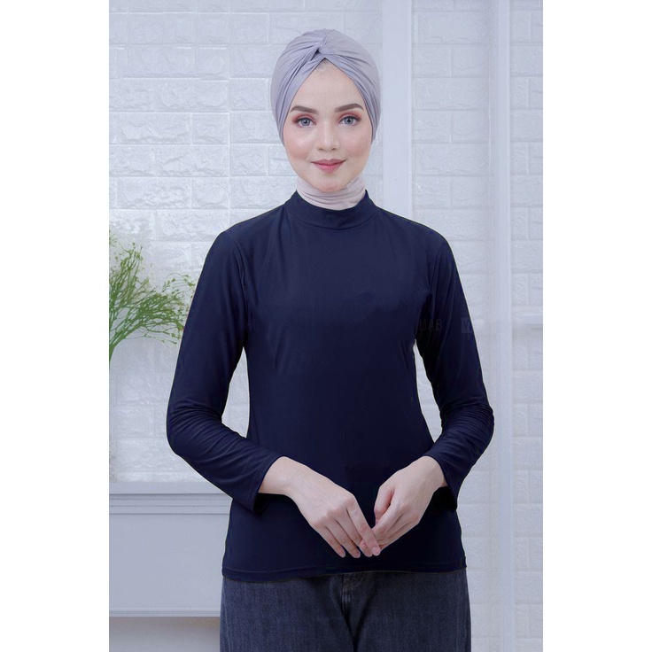 Manset Baju Dalaman Wanita Oversize Lengan Panjang Turtleneck Polos Bahan Rayon Premium Adem Kekinian / Kaos Spandek Pria Wanita Size L XL Warna Navy Putih Terbaru