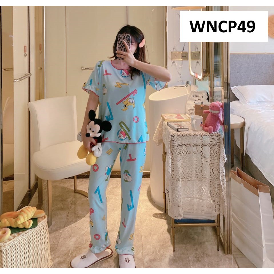 Piyama Wanita Baju Tidur Wanita Lengan Pendek Celana Panjang Doraemon Blue
