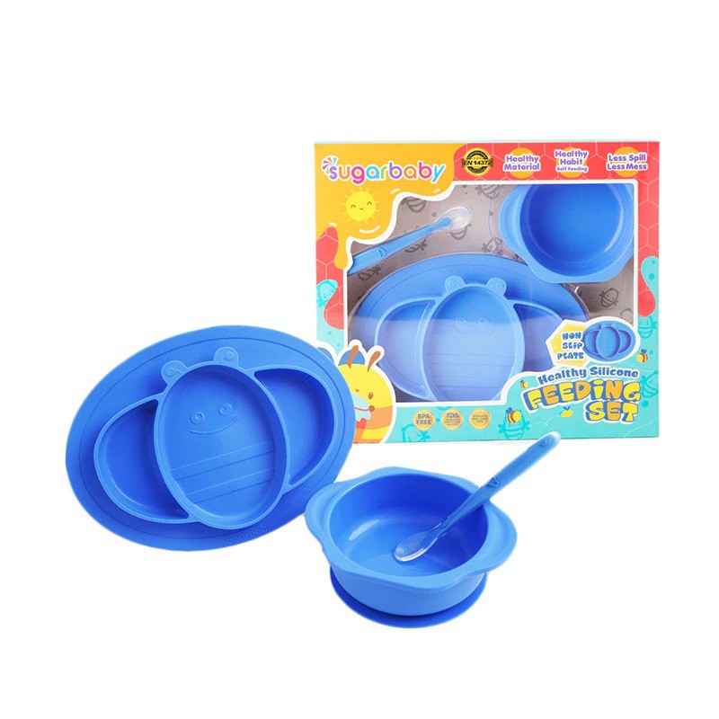 Sugar Baby Healthy Silicone Feeding Set - Mangkok + Piring + Sendok Silikon (Isi 3)