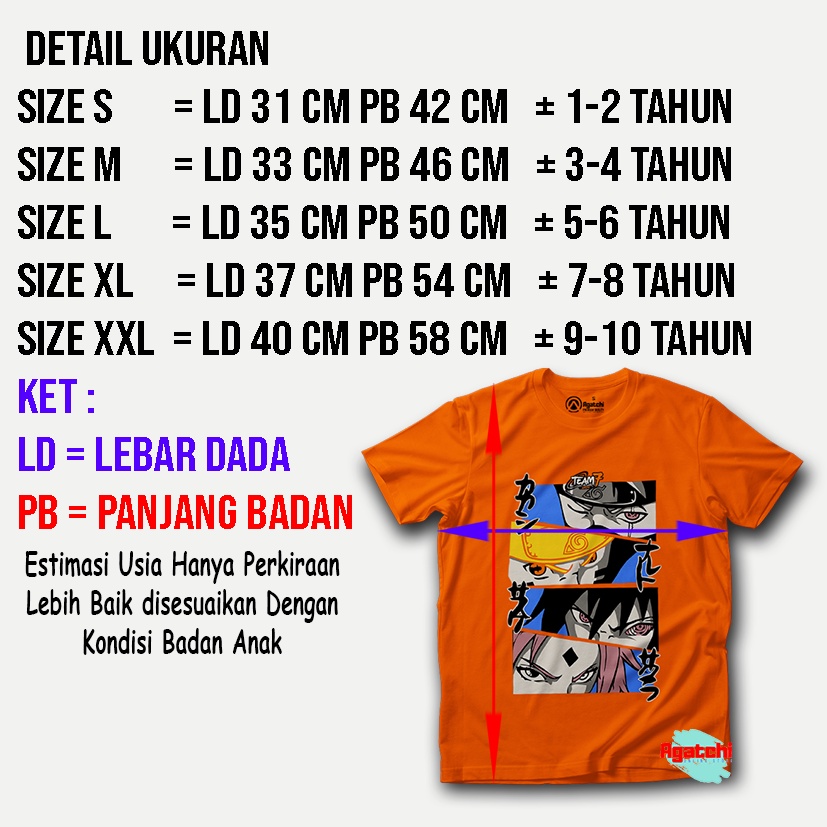 Baju Kaos Atasan Anak Laki-Laki Kids T Shirt Anime Naruto Shipuden Team 7 Kakashi Naruto Sasuke Sakura