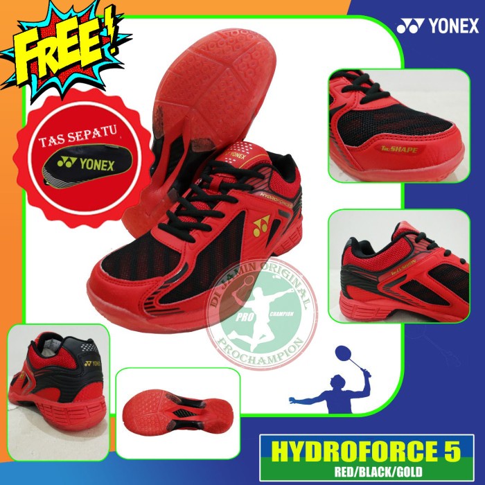 YONEX HYDROFORCE 5 SEPATU BADMINTON ORIGINAL - RED BLK GOLD, 41