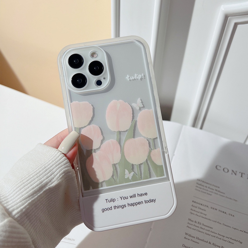 IPHONE Invisible Holder Musim Panas Putih Bunga Tulip Casing Ponsel Soft Cover Untuk Iphone7 8 PLUS X XR XS 11 12 13 14 PRO MAX SE 2020