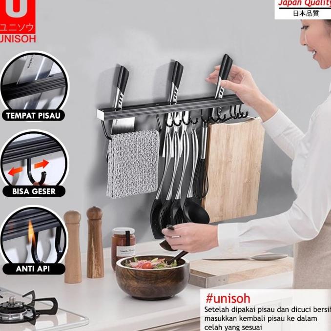 [COD] UNISOH RAK DAPUR GANTUNG RAK PISAU ALUMINIUM RAK PERALATAN DAPUR KAIT TERBATAS Kode 1323