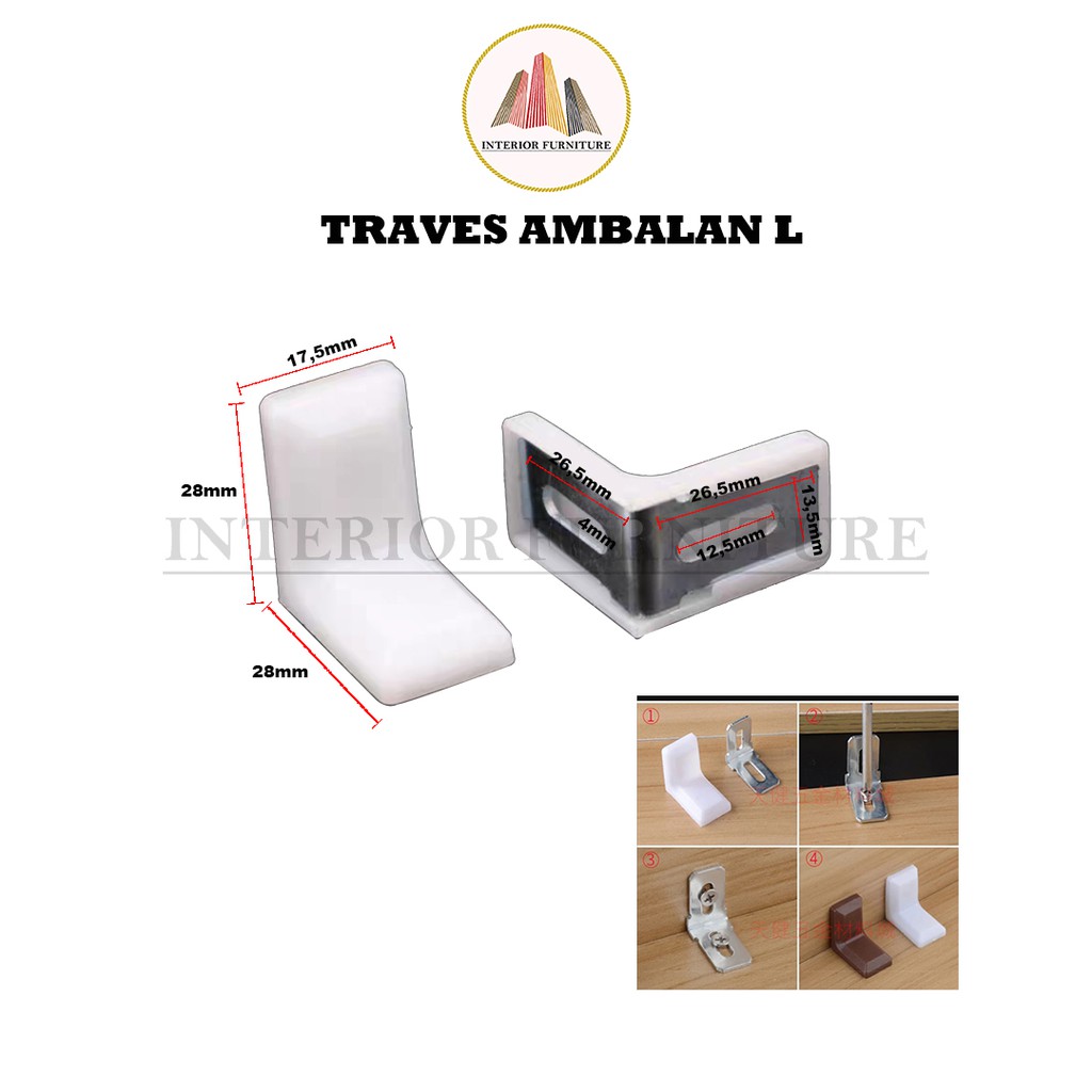 Trapes Trafex Traves Penyangga Rak Lemari Putih Coklat / Siku L Ambalan Siku Penyangga Besi Plastik