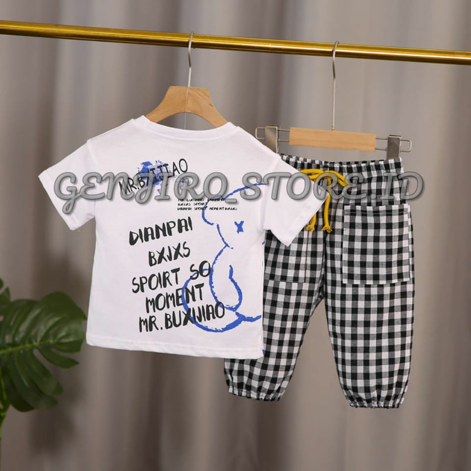 GENJIRO-SETELAN ANAK LAKI LAKI/SETELAN OBLONG CELANA JOGER/GAMBAR SABLON DEPAN BELAKANG (BERUANG)/UNTUK ANAK USIA 3BULAN SAMPAI 4 TAHUN/ BISA COD