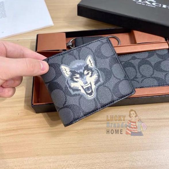 Update Dompet Coach Wallet Billfold Signature Canvas With Wolf Print Original Diskon