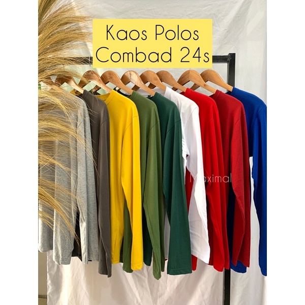 Kaos Polos 24s, lengan panjang Abu misty/Abu tua/Mustard/Army/Hijau botol/Putih/Merah/Maroon/Benhur