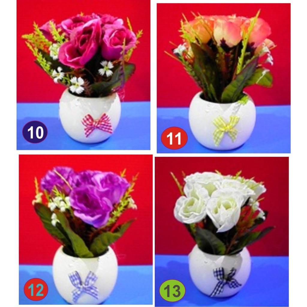 POT KERAMIK TANAMAN BUNGA HIAS BUNGA DEKORASI RUANGAN BUNGA PLASTIK HIAS ADA 4 JENIS BUNGA YG SEJUK