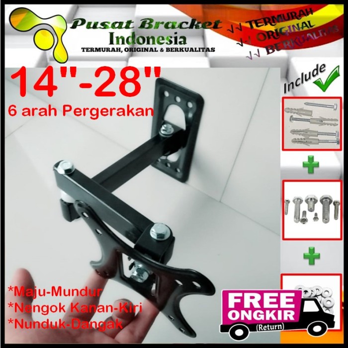 Bracket Tv 21 Monitor Lengan 14&quot; s/d 28&quot; 6 arah Fleksible PBI.SWK1-003
