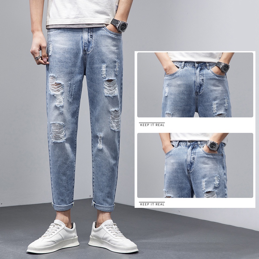 Celana jeans pria dewasa celana slim fit pria celana jeans panjang cowok Celana jeans sobek pria Celana pencil pria