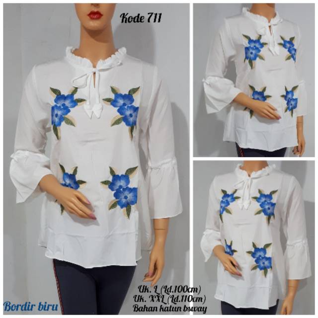 BLOUSE WANITA BORDIR PUTIH
