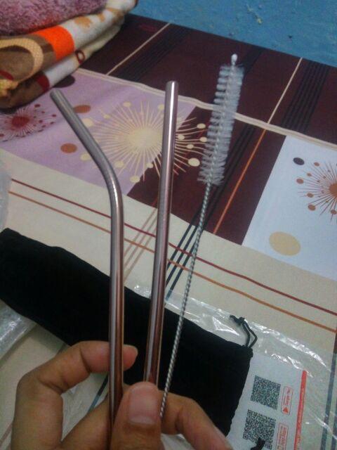 5 In 1 Set Sedotan Stainless Steel (3 Jenis Sedotan + Bag + Brush)