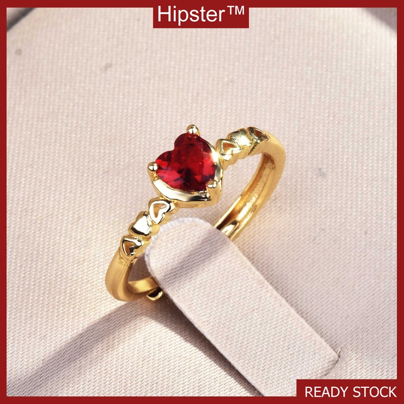 Fashion New Fresh Love Heart-Shaped Red Diamond Ring