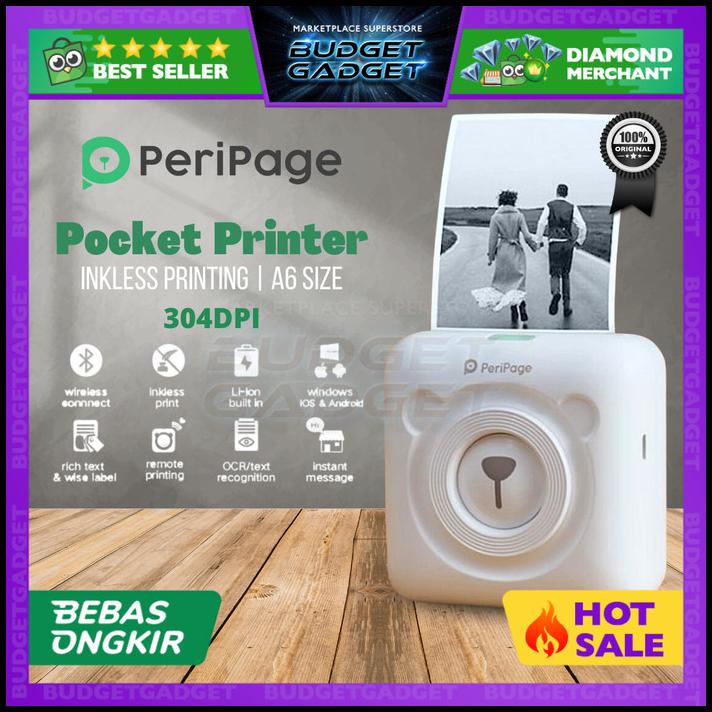 Peripage Inkless Pocket Photo Printer A6 304Dpi + 3 Roll Paper