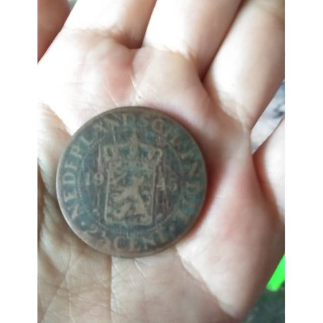 Uang kuno koin Nederlandsch Indie 2,5 Cent tahun 1945