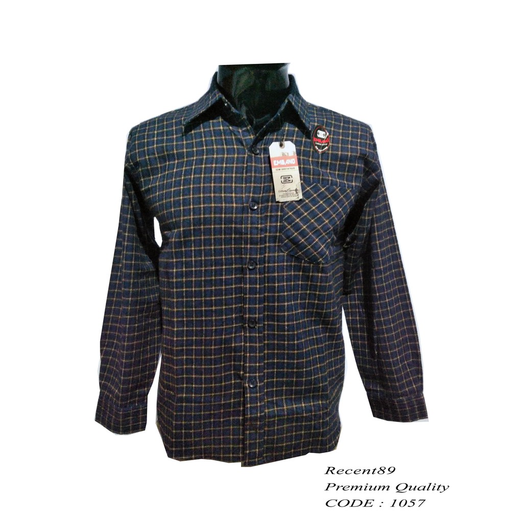 Kemeja Flanel Pria Lengan Panjang Casual Motif Kotak Biru Hitam Murah