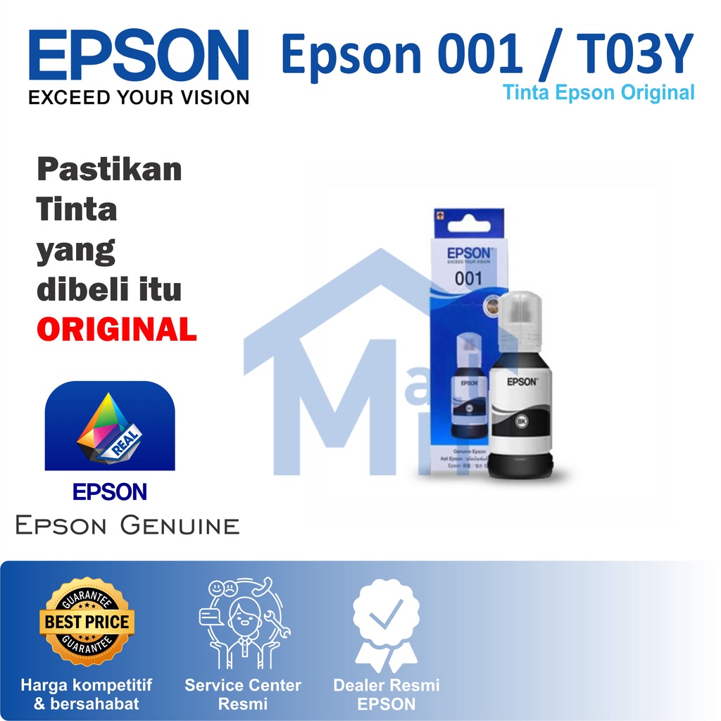 (BISA COD) ORIGINAL Tinta Epson 001 T001 T-001 BLACK T03Y - For L4150 L6160 L6170 L6190