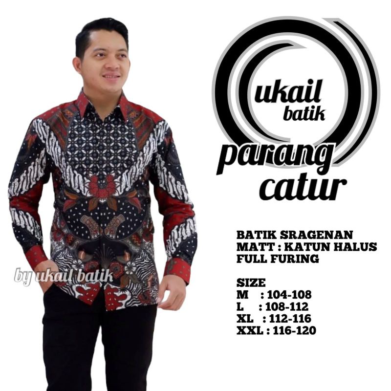 Parang Catur Kemeja Batik Pria Lengan Panjang Lapis Furing Bahan Katun Halus Sragenan