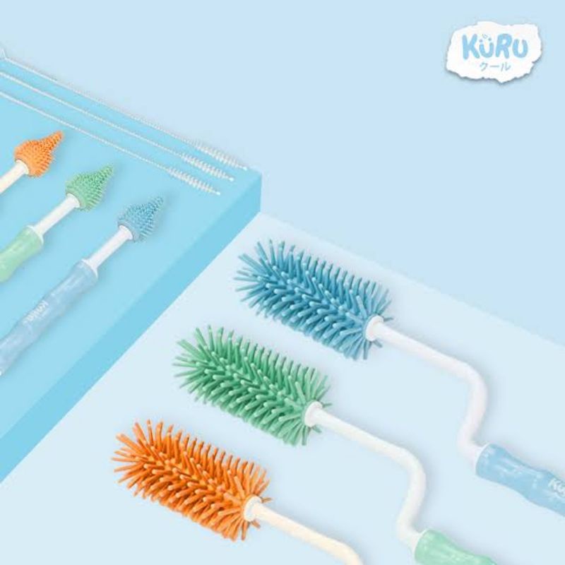 Kuru Sikat Botol Dot Silikon Bayi - Kuru Bottle Nipple Brush Silicone Baby - Silicon Brush Bottle &amp; Nipple